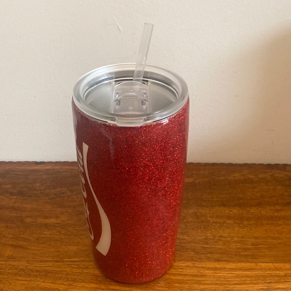 Coca Cola Stainless Steel Travel Tumbler with straw. Sparkly/Glittery. - Picture 7 of 15